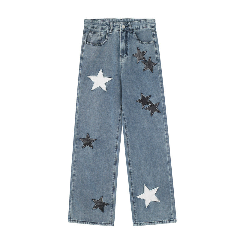 High Street Fashion Brand Star Patch Jeans For Men