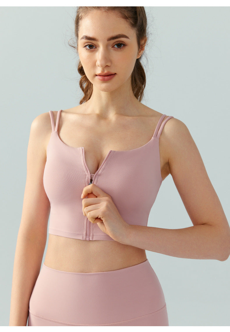 Double-shoulder Strap Front Zipper Yoga Vest Top