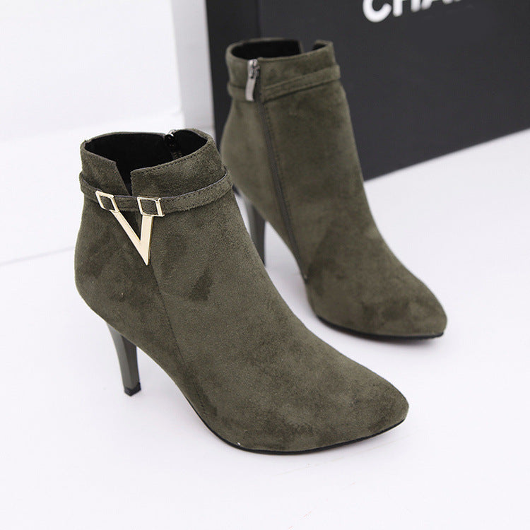 New Autumn And Winter Korean Style Pointed Toe Stiletto High Heels And Nude Boots For Children