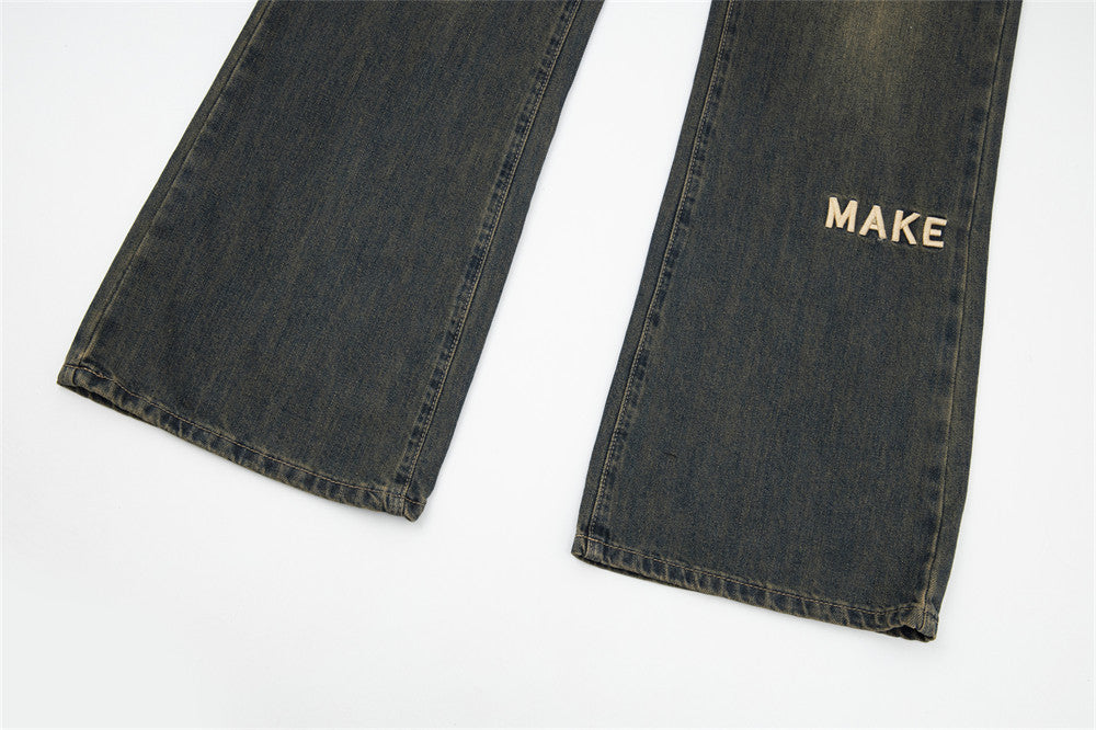 Retro Alphabet Embroidered Jeans For Men