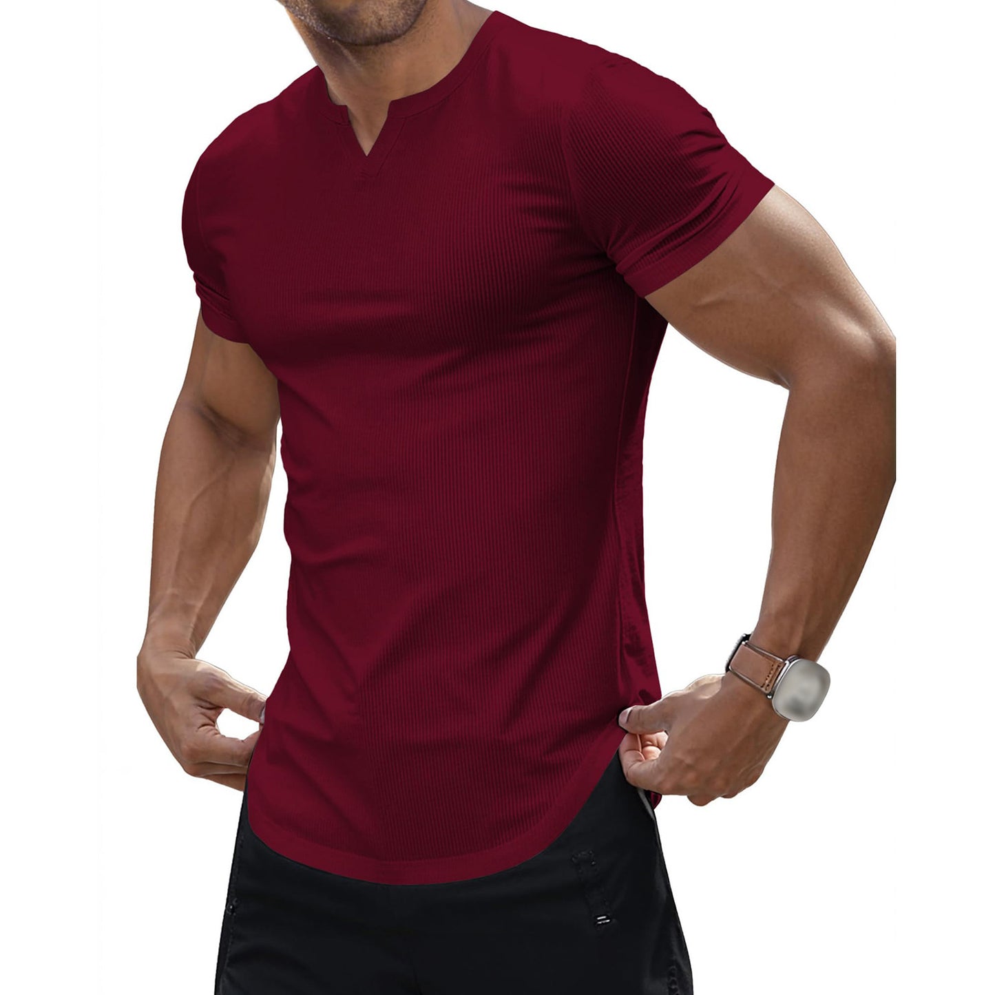 Fashion Men's Sunken Stripe Casual T-shirt Top