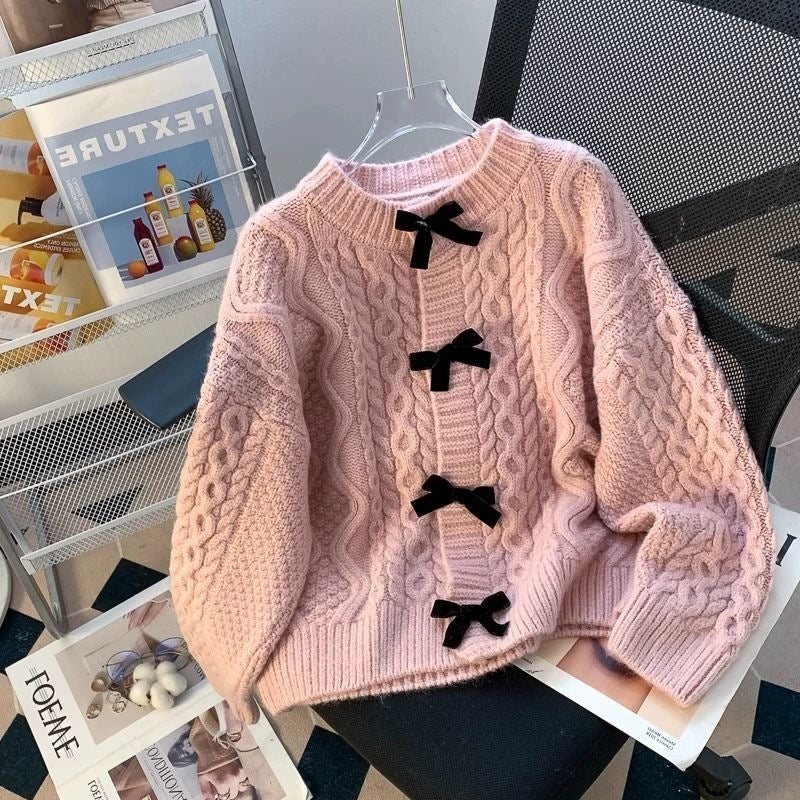 Women's Retro Japanese Lazy Twist Bow Sweater Coat