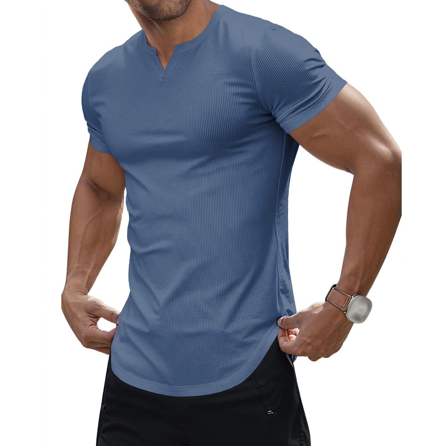 Fashion Men's Sunken Stripe Casual T-shirt Top