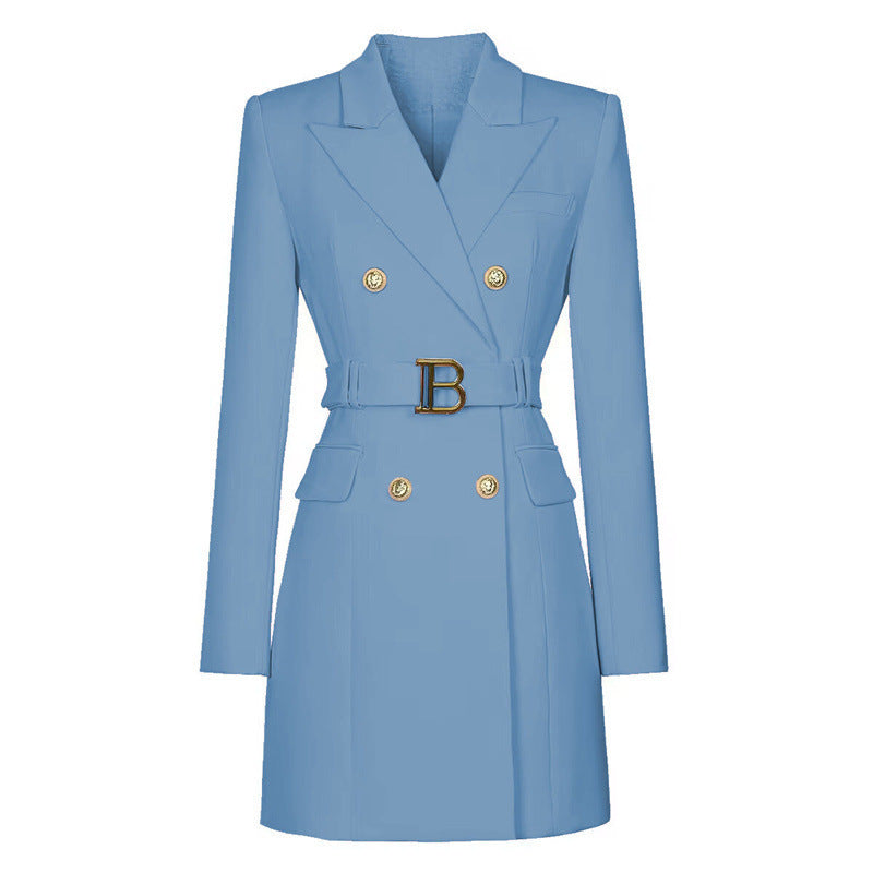 Fashionable Slim-fit Belted Long-sleeved Elegant Commuter Suit Dress