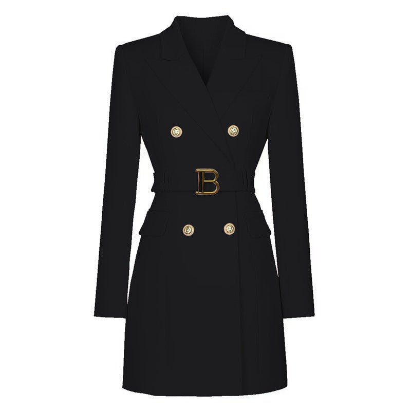 Fashionable Slim-fit Belted Long-sleeved Elegant Commuter Suit Dress