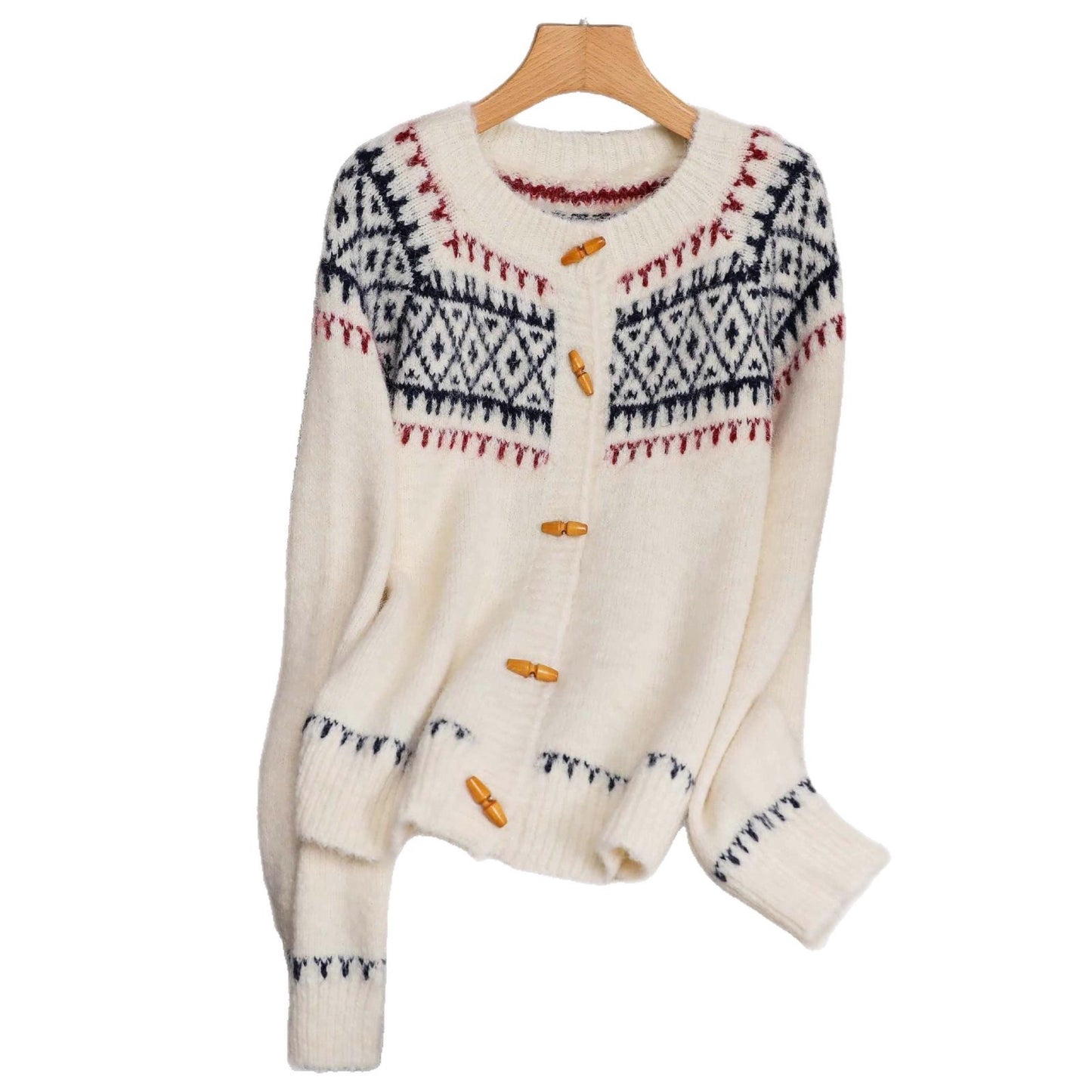 Women's Retro Fairisland Horn Button Christmas Sweater Cardigan