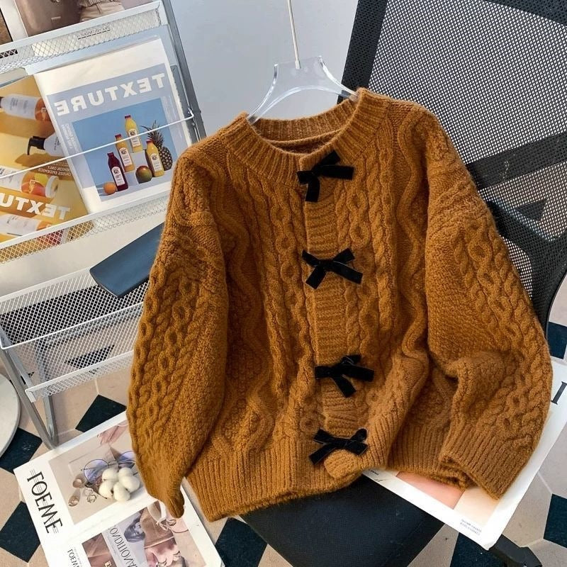 Women's Retro Japanese Lazy Twist Bow Sweater Coat