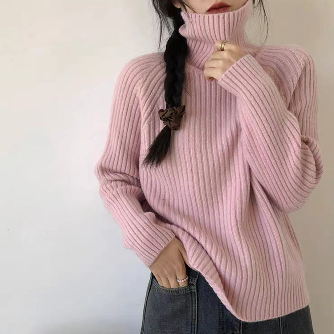 Women's Solid Color Shiny Soft Glutinous Loose Turtleneck Sweater