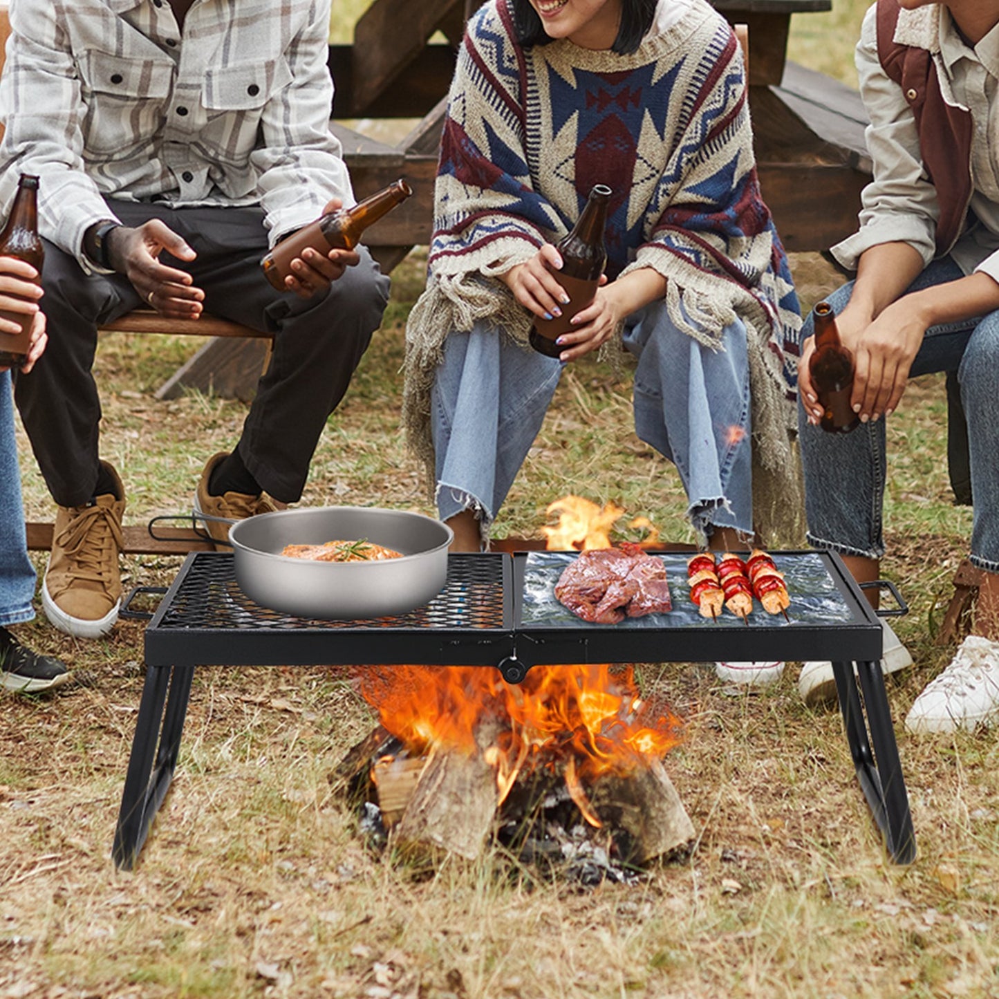VEVOR Folding Campfire Grill, Heavy Duty Steel Mesh Grate, 22.4 Portable Camping Grates Over Fire Pit, Camp Fire Cooking Equipment With Legs Carrying Bag, Grilling Rack For Outdoor Open Flame Cooking