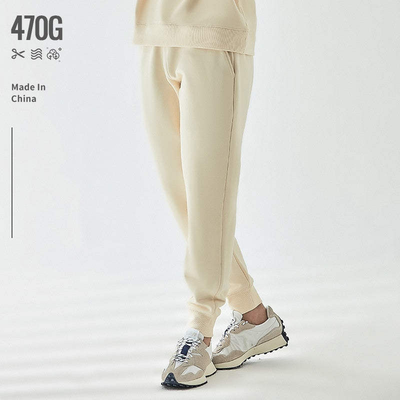 Ankle-tied Drawstring Thickened Fleece-lined Ivory White Casual Straight-leg Sports Pants For Men And Women