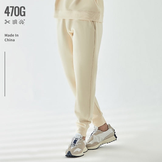 Ankle-tied Drawstring Thickened Fleece-lined Ivory White Casual Straight-leg Sports Pants For Men And Women