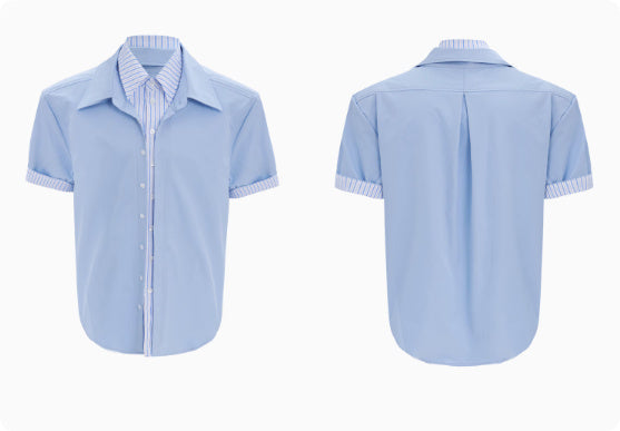 Male Niche Striped Contrasting Patchwork Shirt Top
