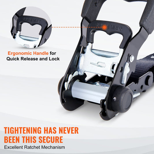 5208 Lb Max Break Strength, Includes 4 Premium 1.6 X 8 Rachet Tie Downs With Padded Handles, For Moving Securing Cargo, Appliances, Lawn Equipment, Motorcycle