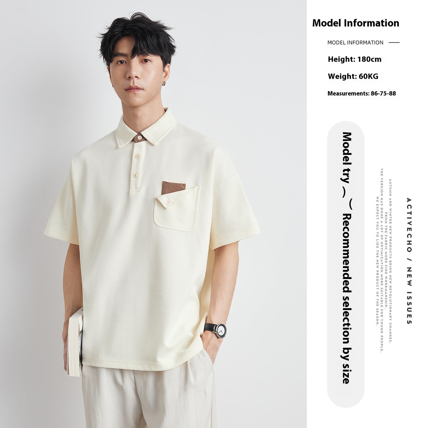 New All-matching T-shirt Men's Elbow-sleeved Top Polo Shirt Top