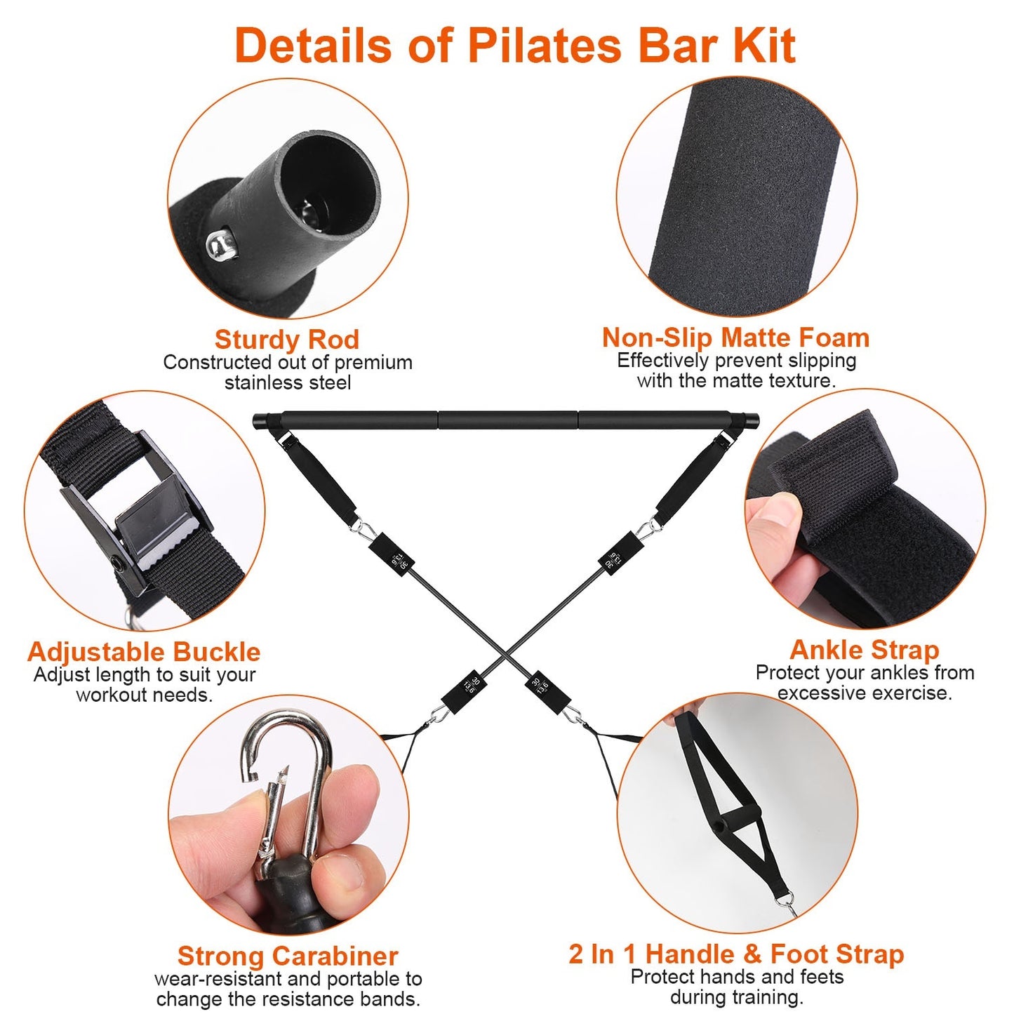 100LBS OR 180LBS Band Options - 1Pc Pilates Bar Kit Multifunctional Pilates Yoga Toning Bar Full Body Exercise Equipment Set For Beginners Intermediates Professionals 4 Elastic Resistance Bands