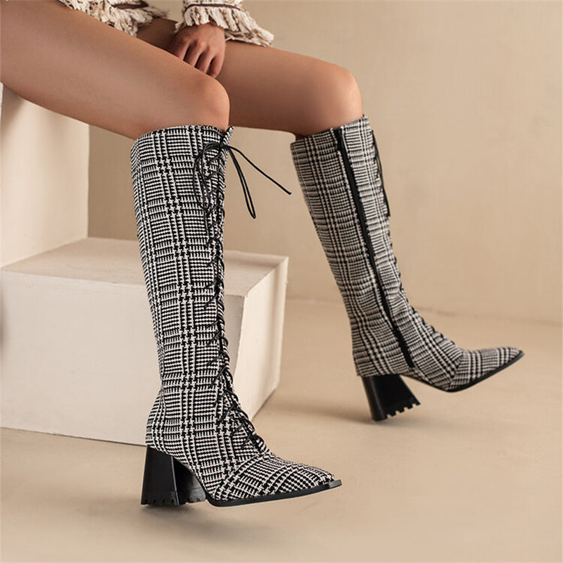 Leopard Print Boots With Pointed Toes And Thick Heels