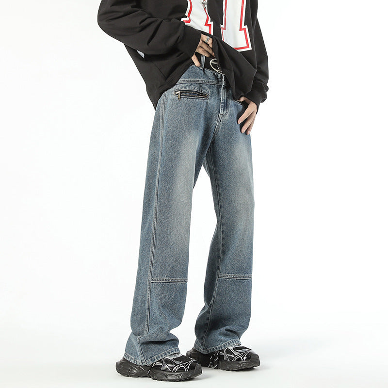 Fashion American Stitching Zipper Jeans Men
