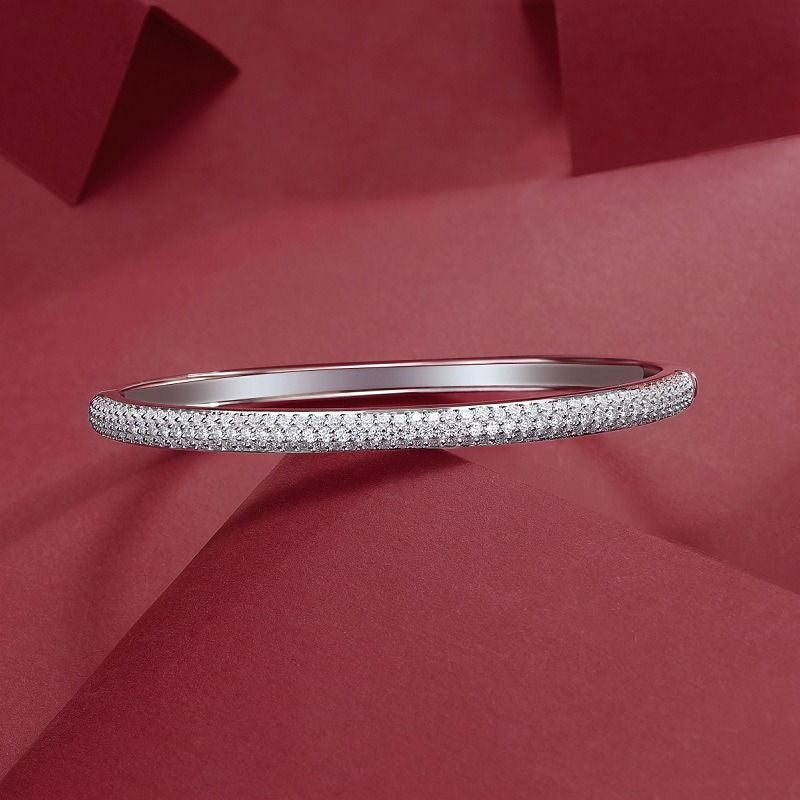 Classic Fashion Bridal Pave AAA Cubic Zirconia Princess Cut CZ Eternity Tennis Stackable Bangle Bracelet For Women, Prom, Wedding Silver Plated 7-7.5 Inch