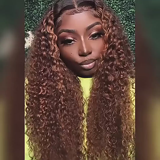 Soft 26” Long Ombre Blonde Brown Curly 180Density Lace Front Wig For Black Women Babyhair Synthetic Heat Resistant Preplucked