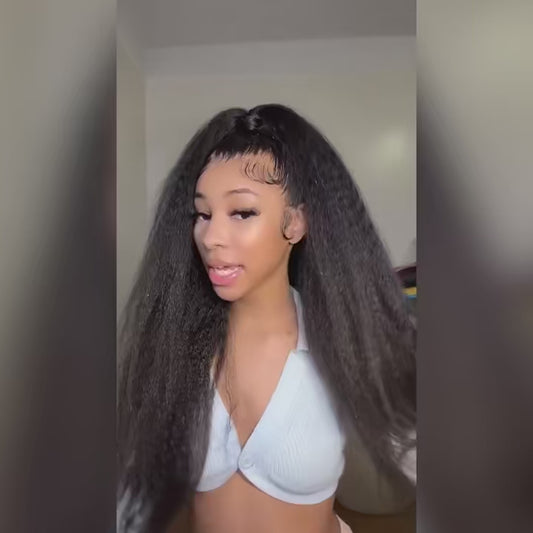 High Density Kinky Straight 360 Lace Front Wigs Human Hair Brazilian 40 Inch Yaki Straight 13x6 HD Lace Frontal Wig Preplucked