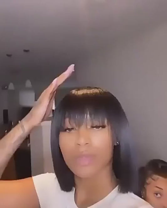 Short Straight Bob Wig With Bangs Brazilian Human Hair Bob Wigs Remy Full Machine Made Wig for Women