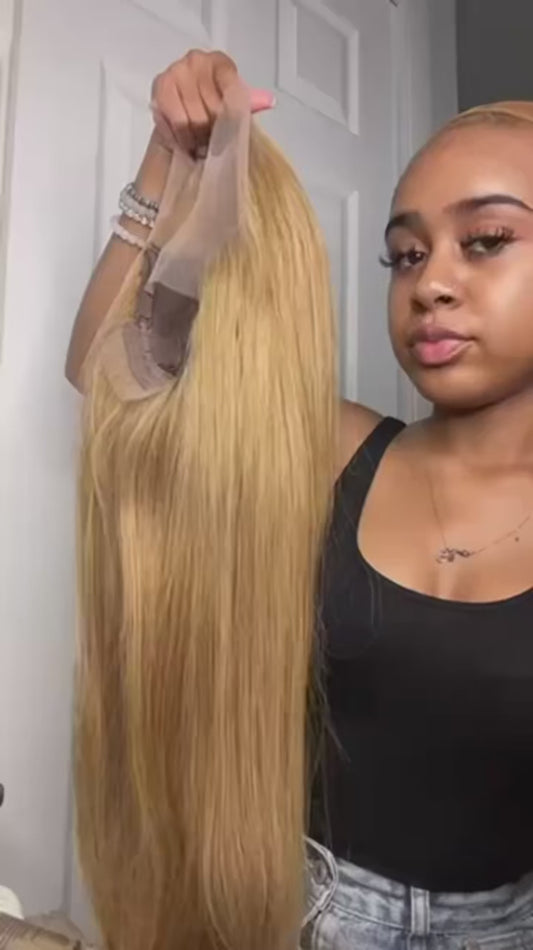 Bone Straight Honey Blonde Wig Human Hair Wigs 13x6 Hd Lace Frontal Wigs For Women 200% Density 27# Colored Lace Front Wigs