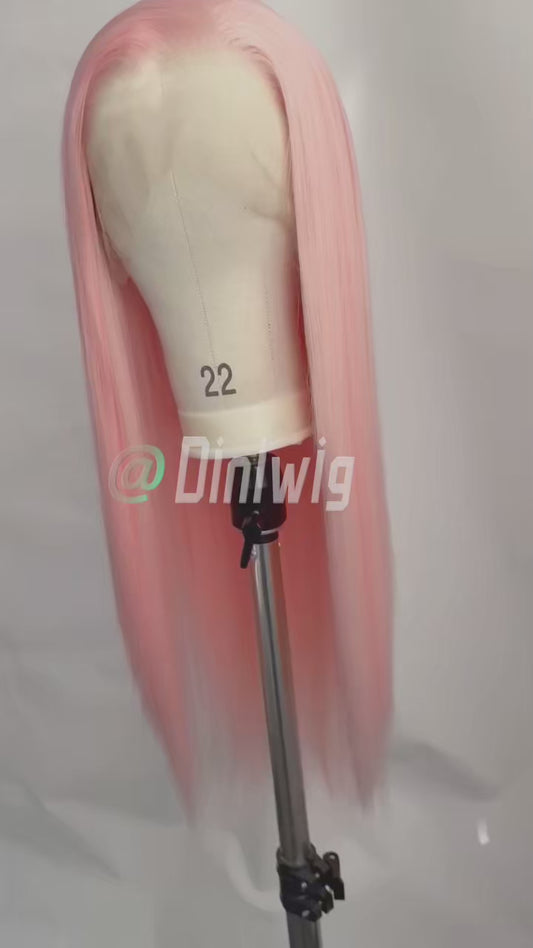 Light Pink Lace Wig 13x4 Long Straight Synthetic Lace Front Wigs for Women Heat Resistant Natural Hairline Daily Cosplay Party