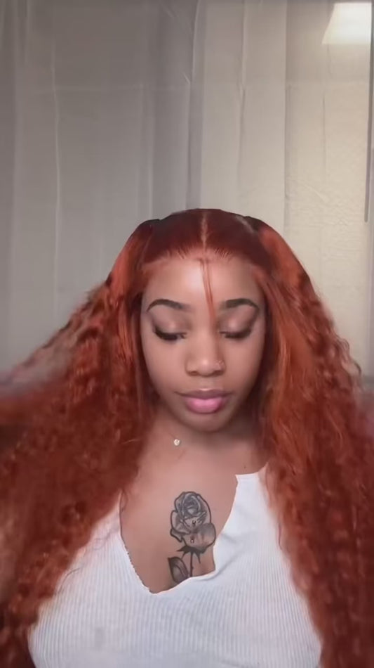 Orange colored Water wave 13x6 hd lace frontal human hair wig Preplucked deep wave 30 inch ginger lace front curly wigs on sale