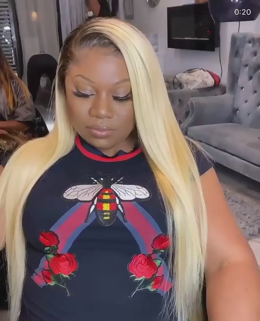 1B 613 Honey Blonde Color Lace Front Human Hair Wigs Dark Roots Remy Brazilian Straight 13x4 Lace Front Human Hair Wig for Women